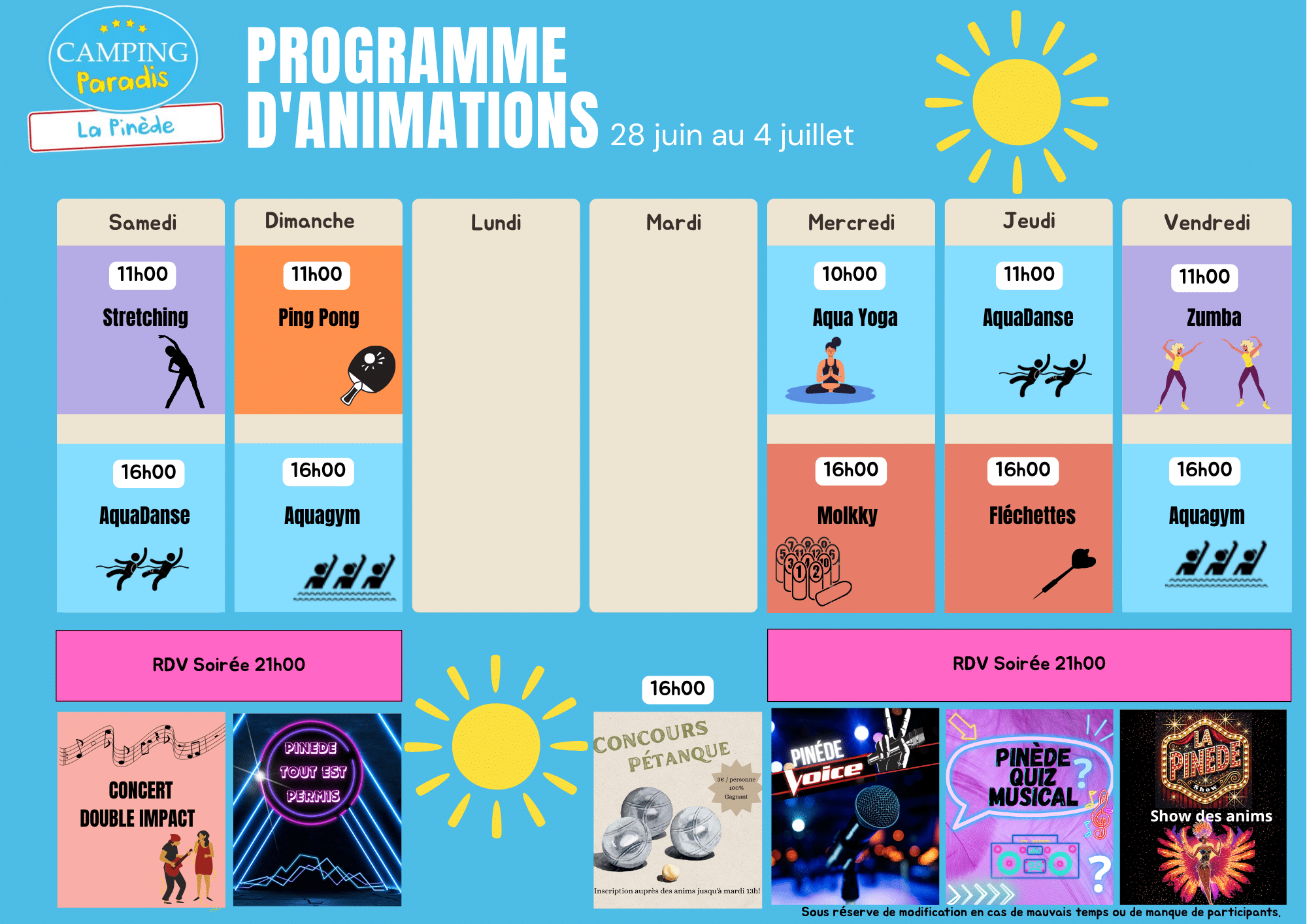 Planning 28 juin au 04 juillet