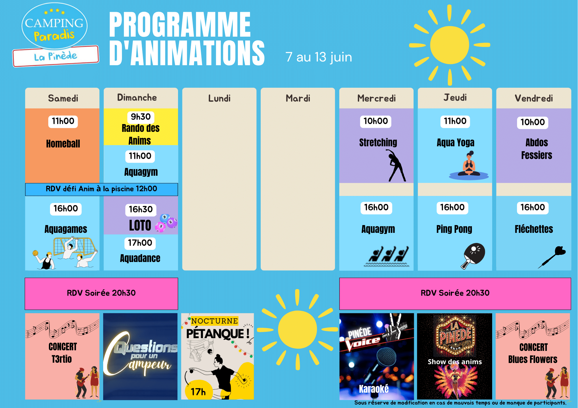 Planning 7 au 13 Juin