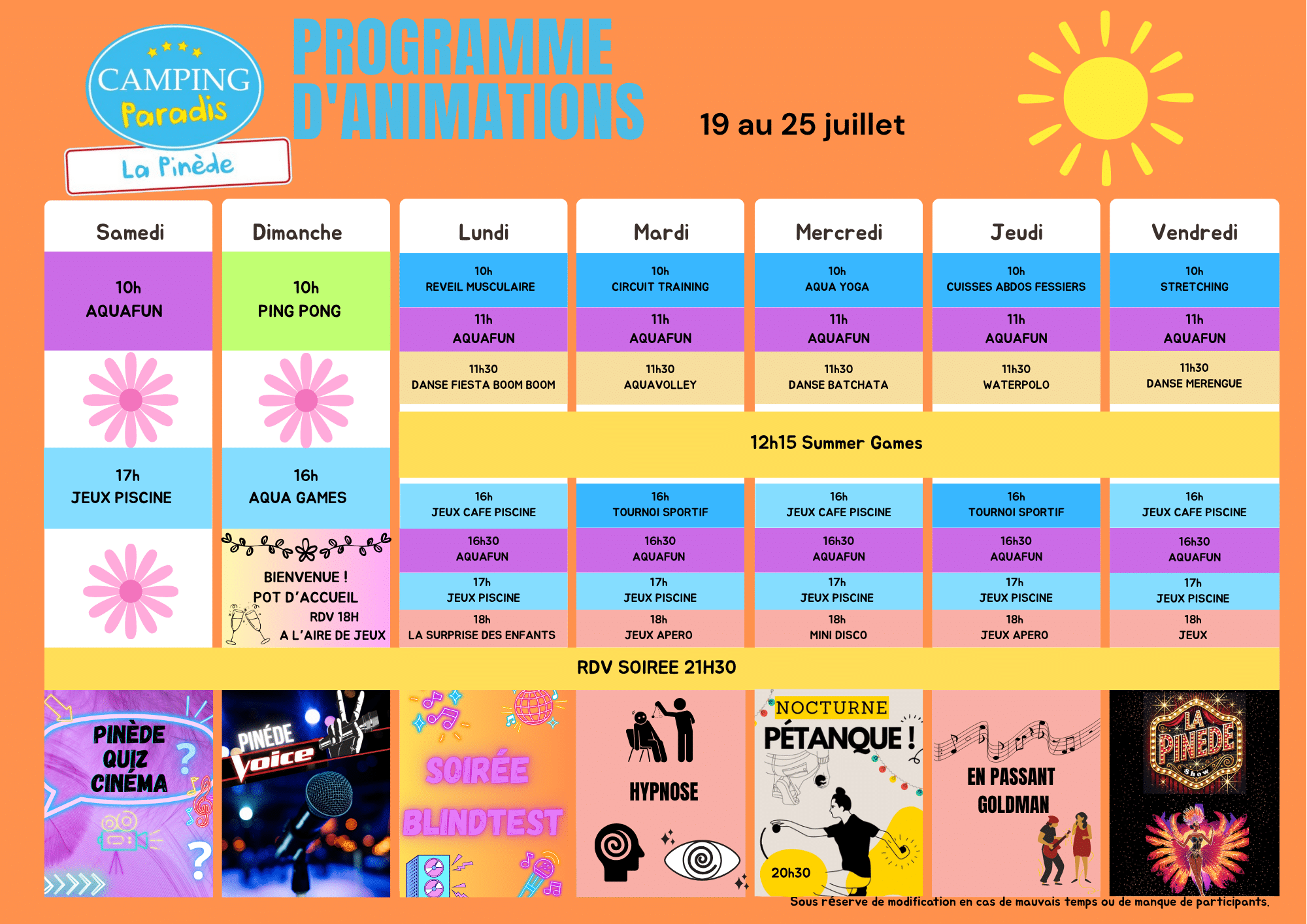 Planning 19 au 25 Juillet