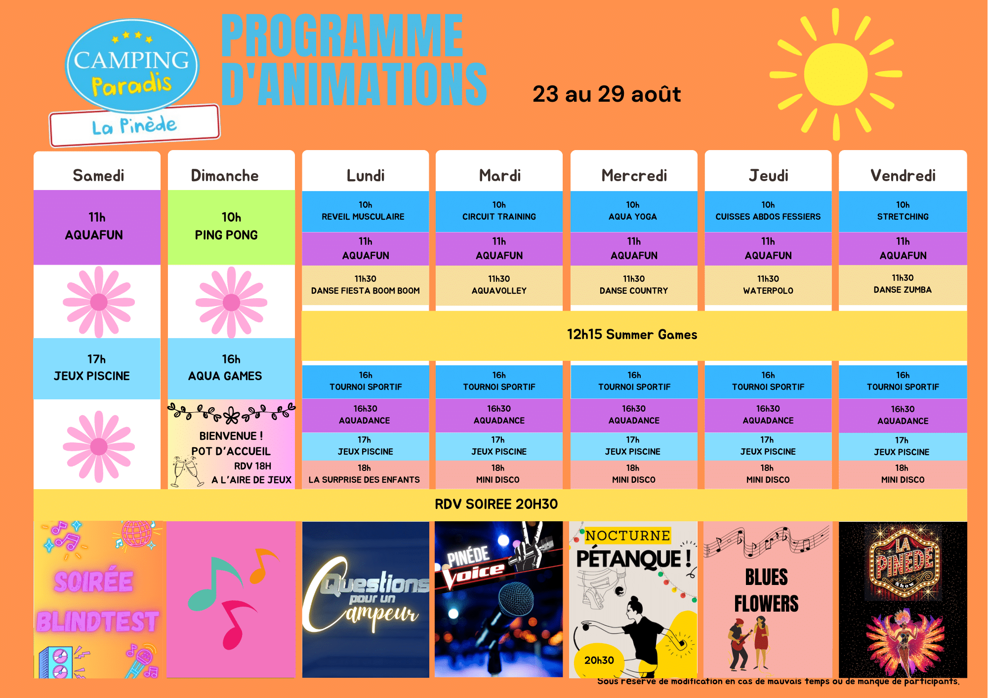 Planning 23 au 29 aout